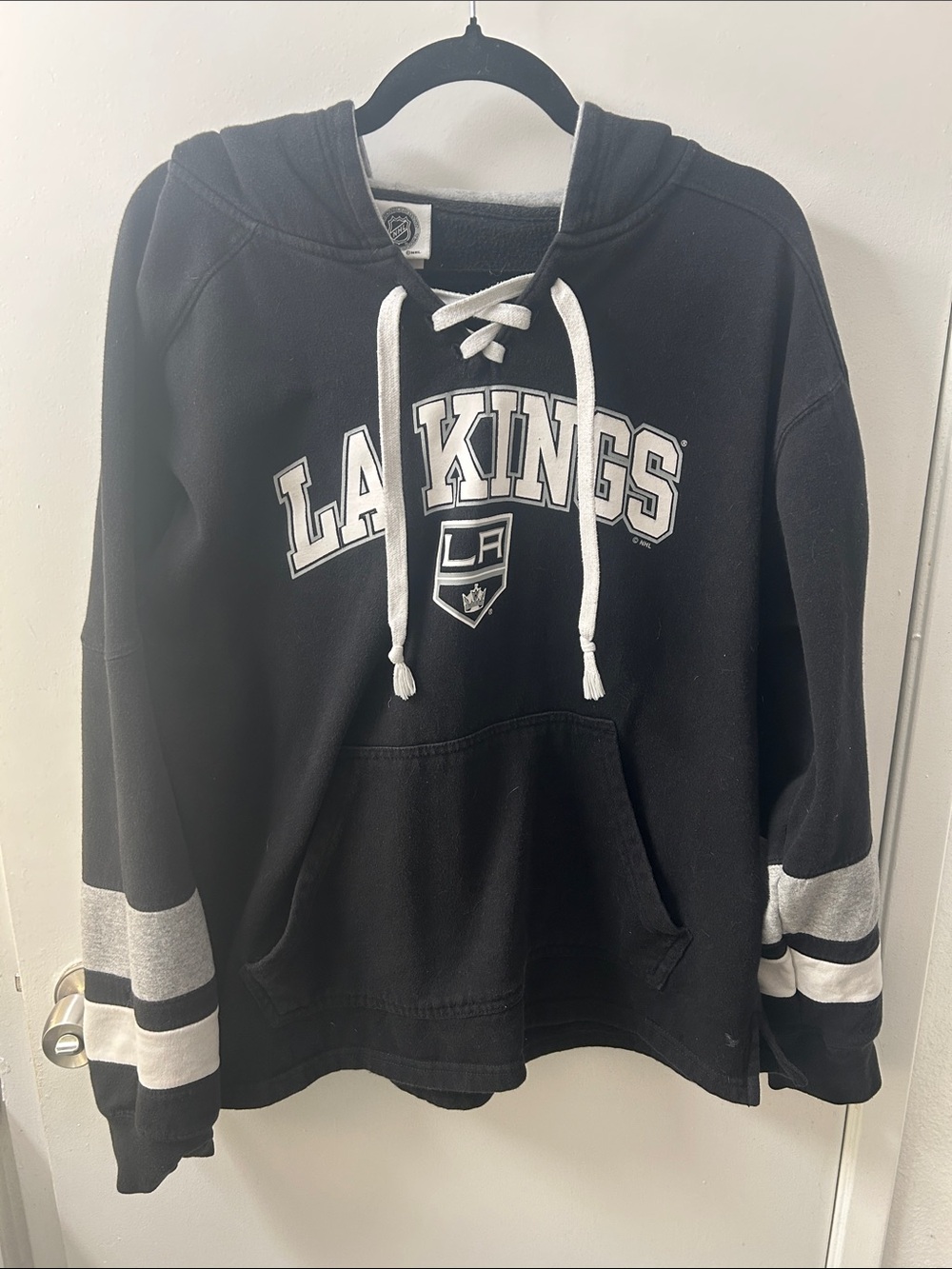 NHL LA Kings Black & White Lace-Up Hoodie Sweatshirt